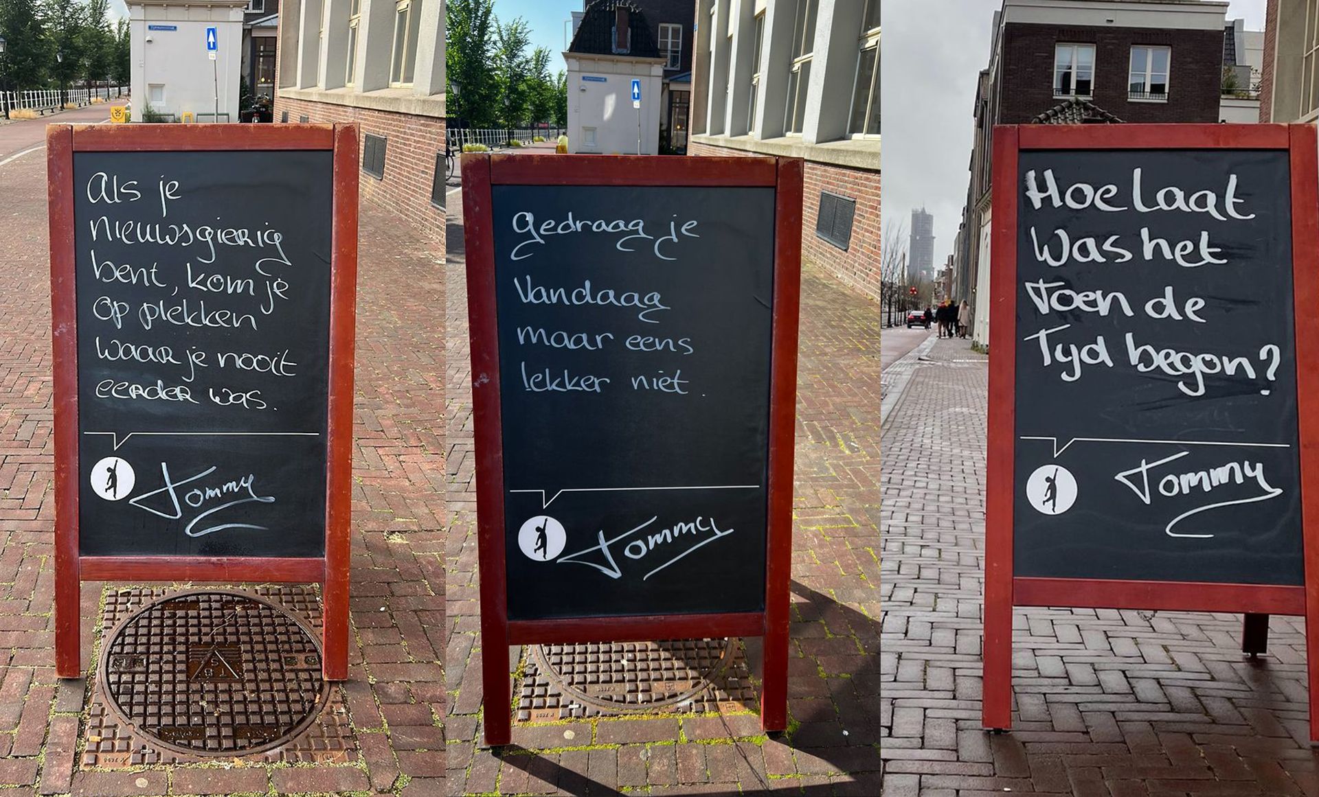 Drie spreuken van Tommy op het stoepbord