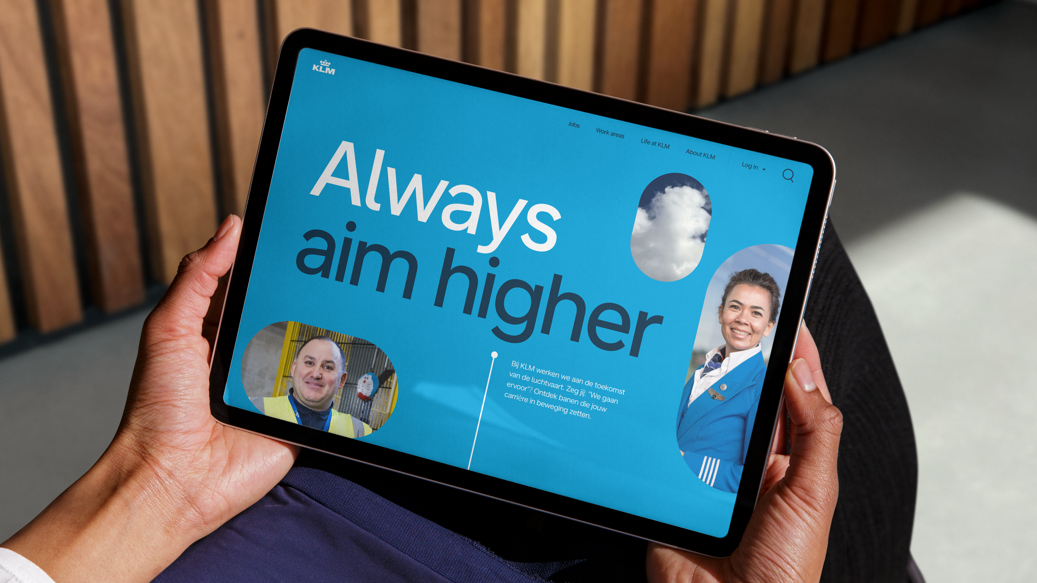 Headerafbeelding met een collage van afbeeldingen van de carriere site van KLM