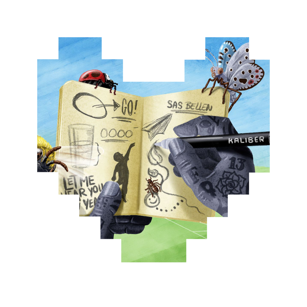 Illustratie van schetsboek en insecten
