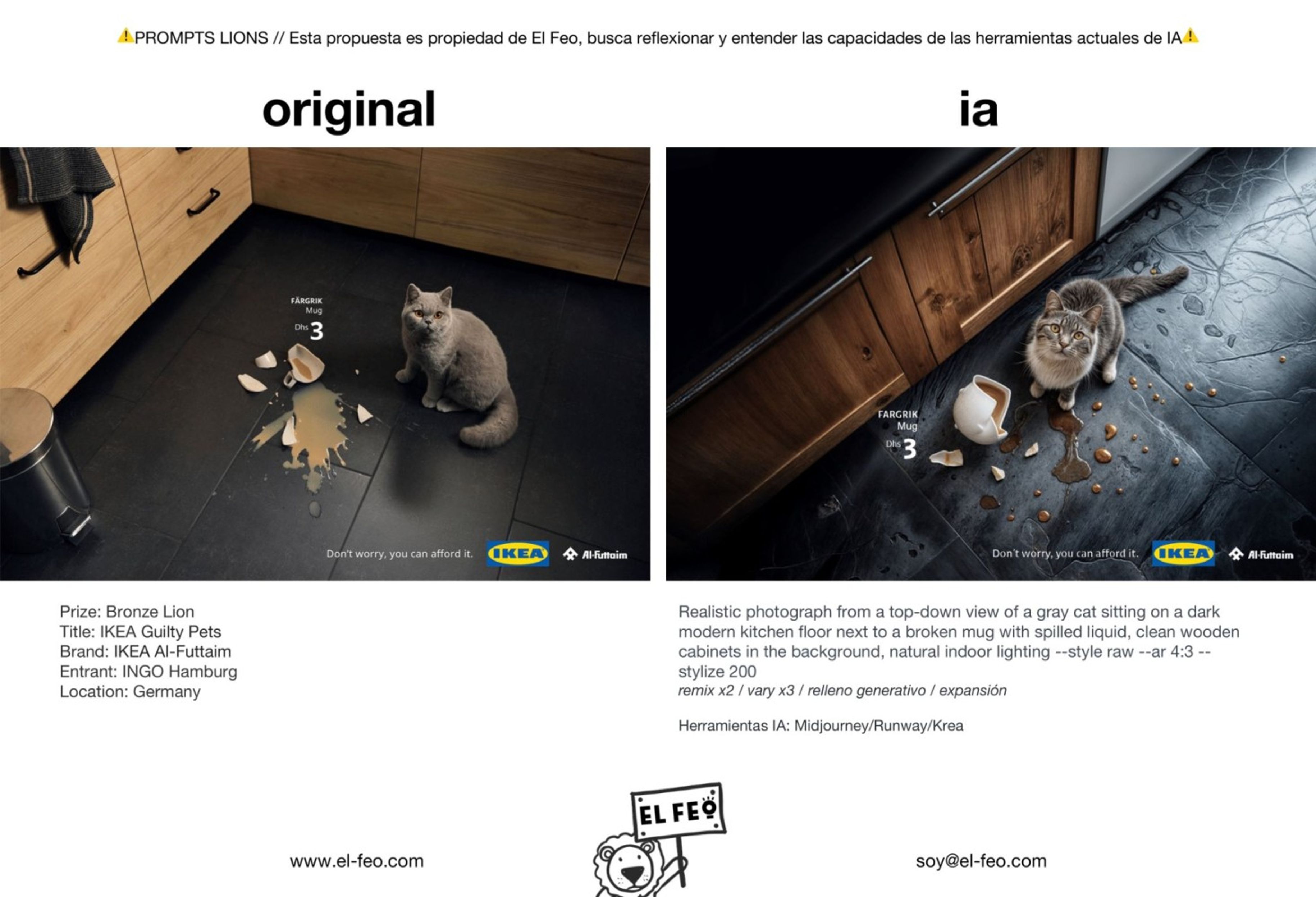 iemand die met behulp van AI de met een Leeuw bekroonde printadvertenties had nagemaakt