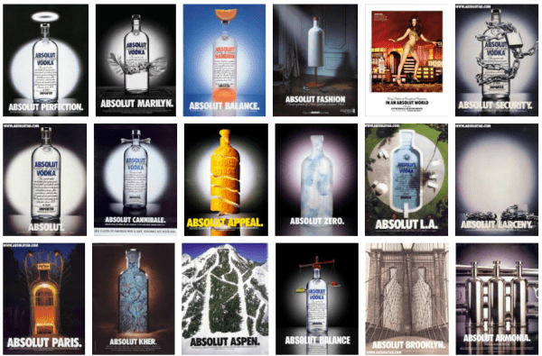 Raster met Absolut advertenties
