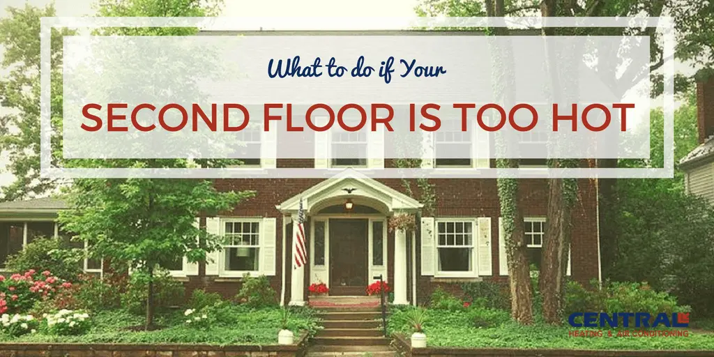 Two-story brick house with the caption "What to do if your second floor is too hot"