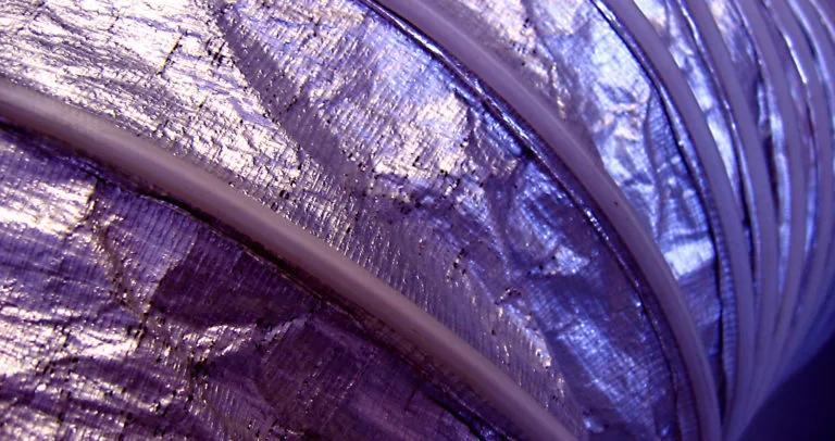 Inside of a purple flexible air duct