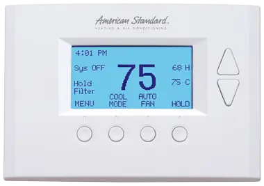 American Standard digital thermostat set to 75 degrees