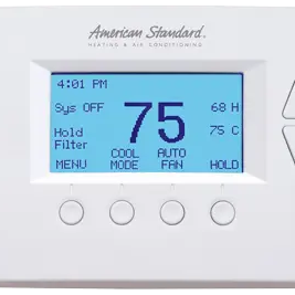 American Standard digital thermostat set to 75 degrees