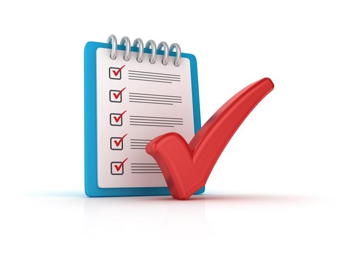 Clipboard checklist graphic with a large red check mark