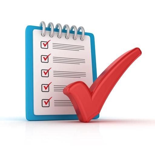 Clipboard checklist graphic with a large red check mark