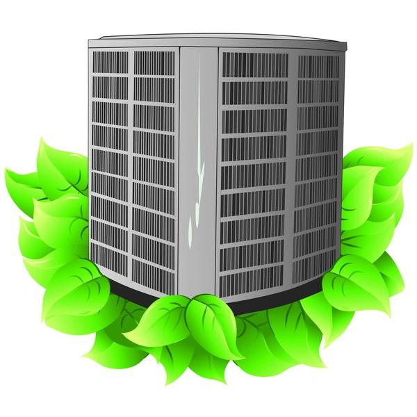Outdoor air conditioning unit surrounded by a wreath of green leaves