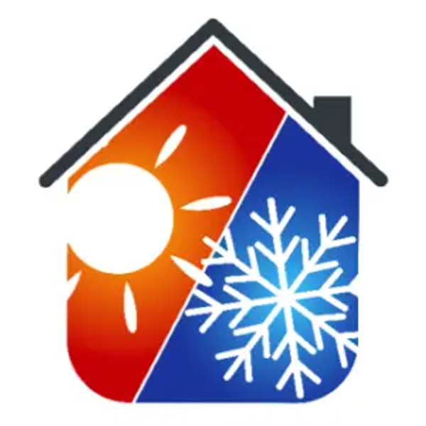 House icon split between a hot orange sun side and a cold blue snowflake side