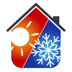 House icon split between a hot orange sun side and a cold blue snowflake side