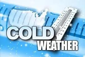 Frosty thermometer graphic with the words "Cold Weather"