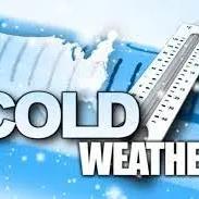 Frosty thermometer graphic with the words "Cold Weather"