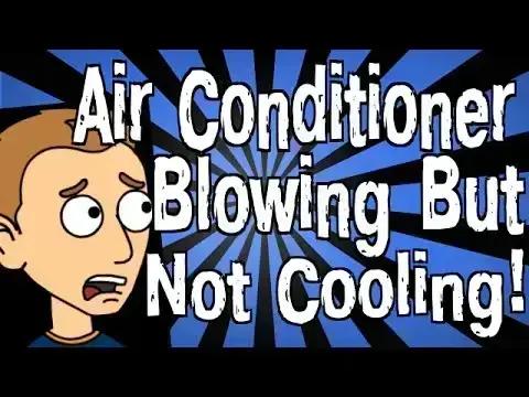 Cartoon of a worried man with the words "Air Conditioner Blowing But Not Cooling!"