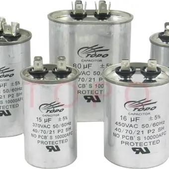 Group of cylindrical HVAC run capacitors of different sizes