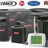 Lineup of HVAC units and thermostats from Goodman, Lennox, Rheem, Carrier, Ruud and Trane