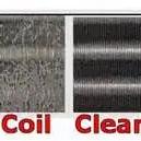 Side-by-side comparison of a dirty air conditioner coil and a clean one