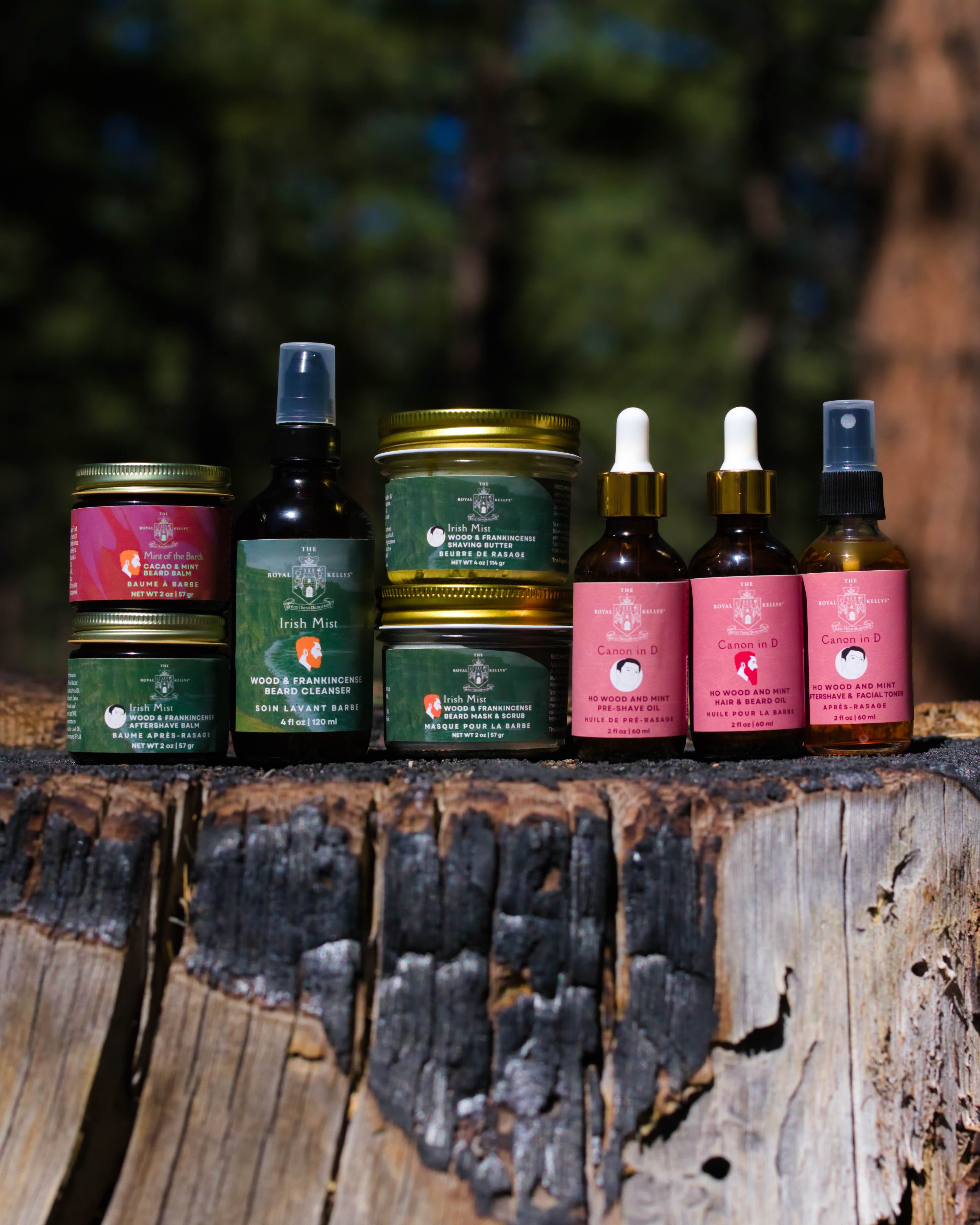 complete men's grooming set with botanical beard grooming and shaving products