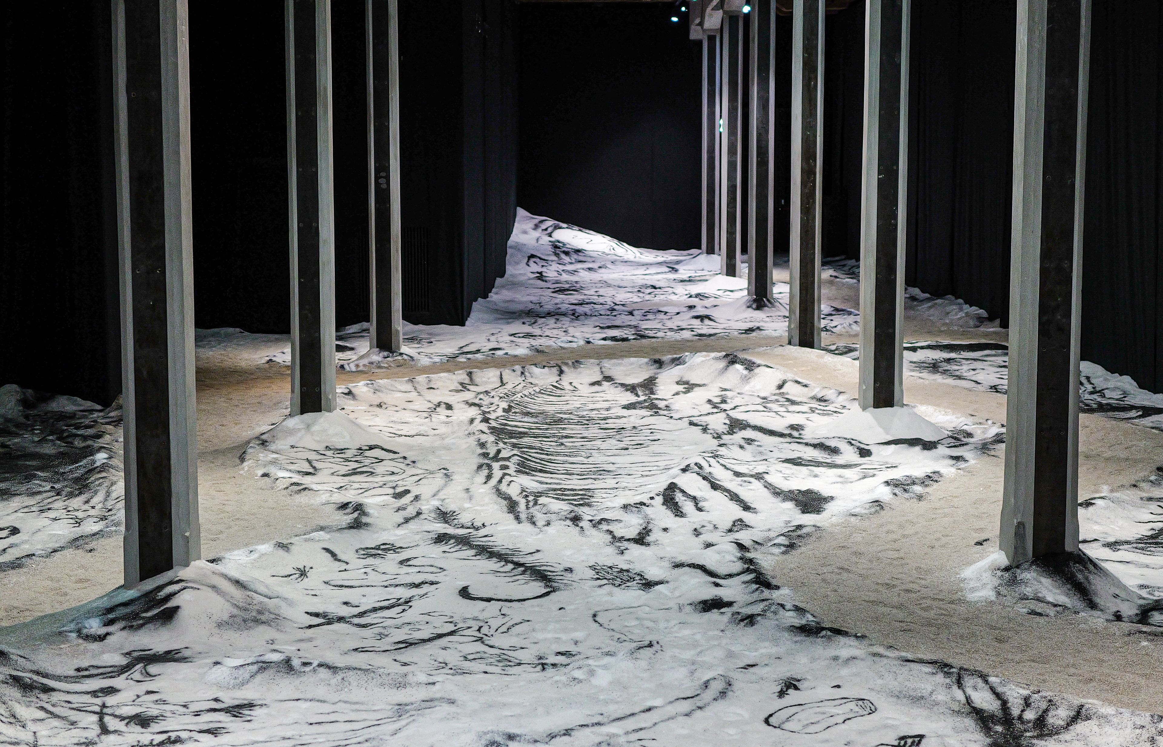 Matías Duville, Monitor Yin Yang — salt and charcoal at the Argentine Pavilion, Arsenale.