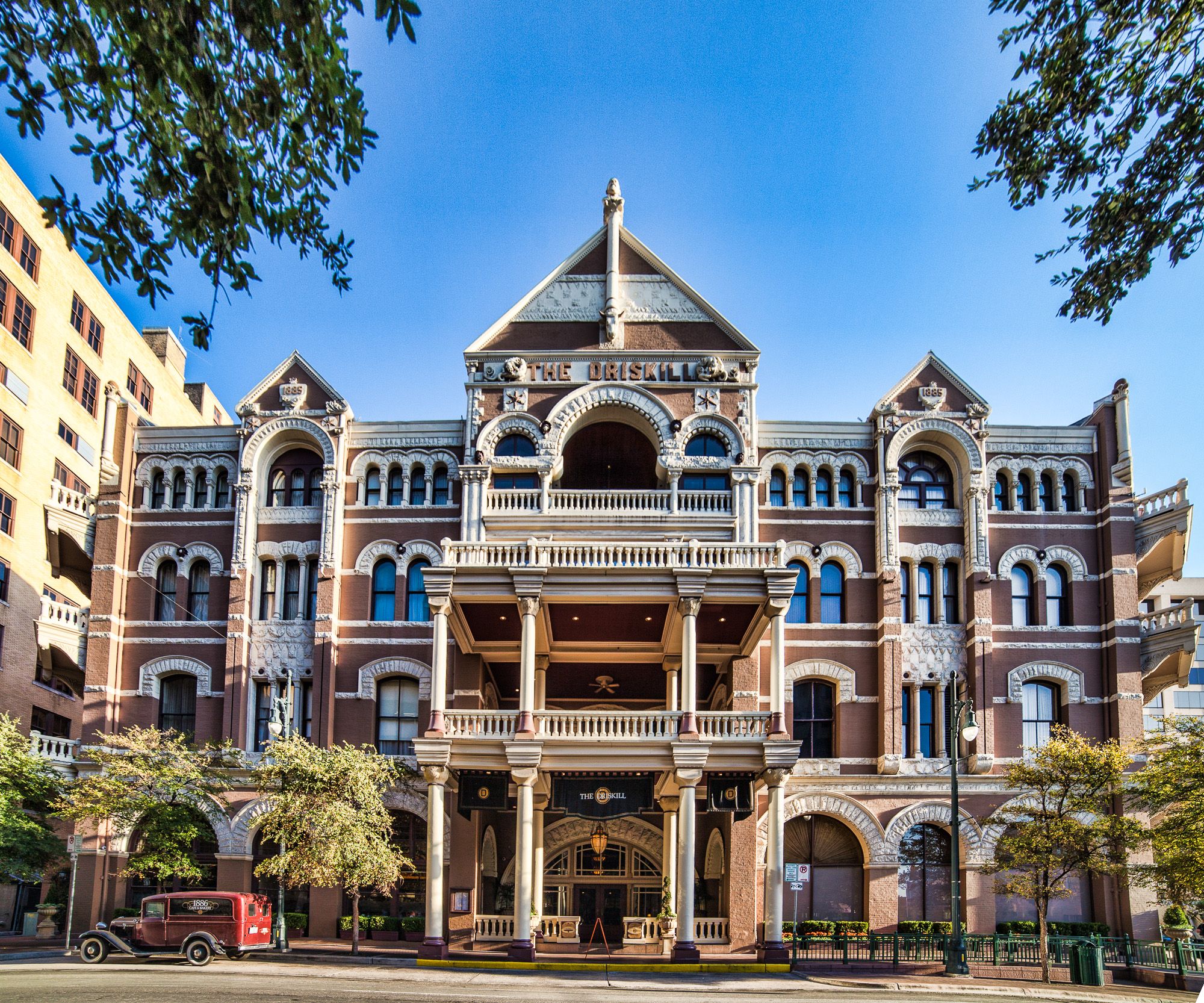 The Driskill hotel in downtown Austin, a historic haunted hotel in Texas