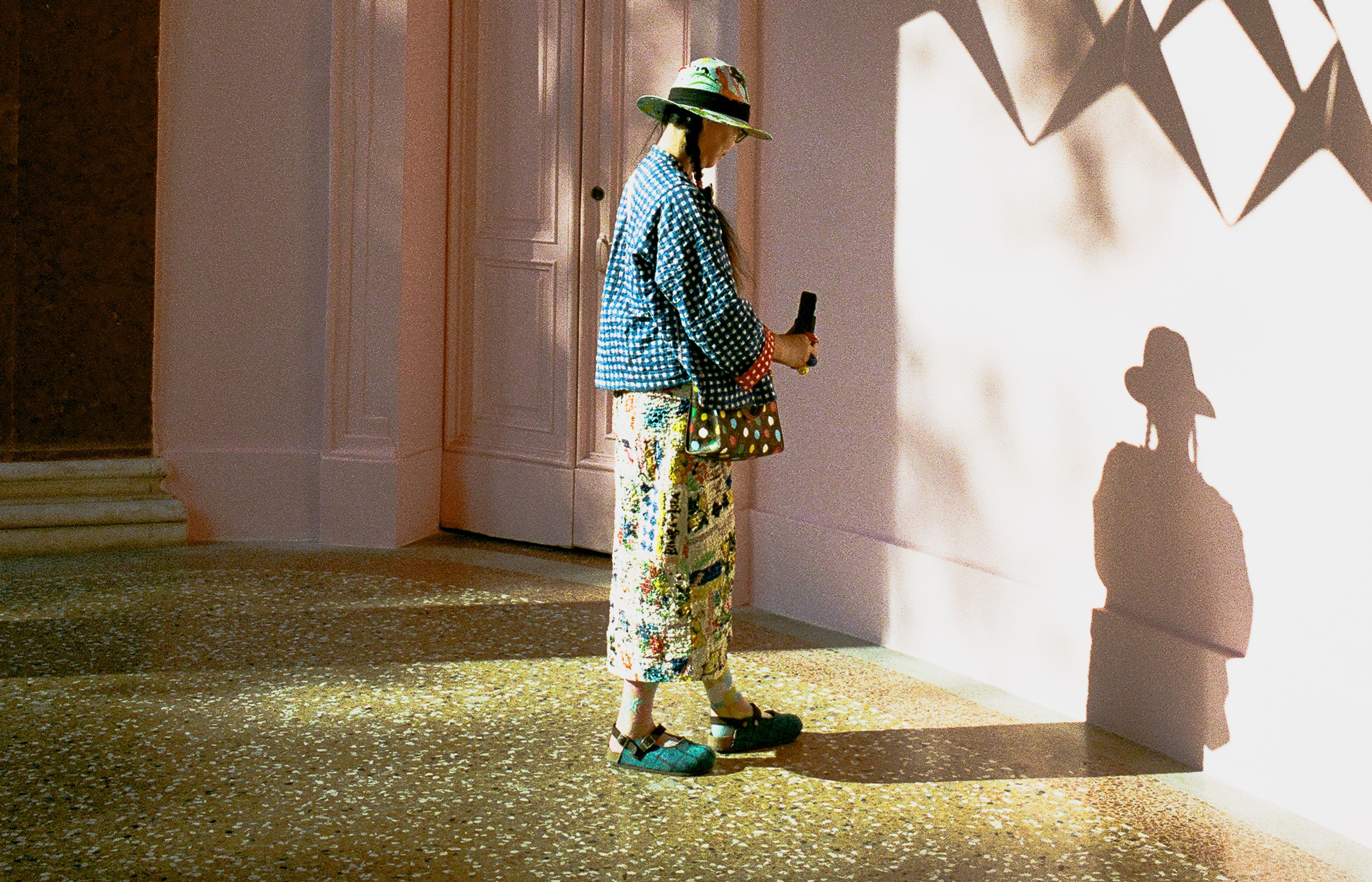 A visitor becomes part of the artwork at the French Pavilion, Venice Biennale 2026.
