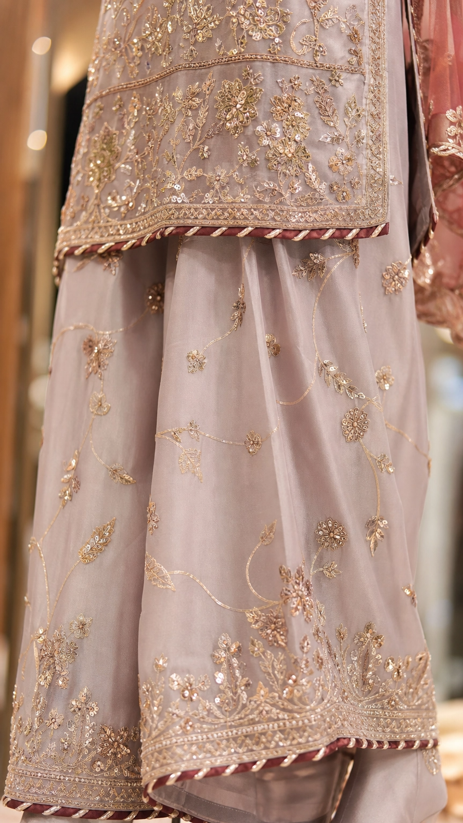 Dusty Rose Embroidered Nikah Suit | Gold Zari 3-Piece — view 4 — Bridal by Bawany Threads & Style
