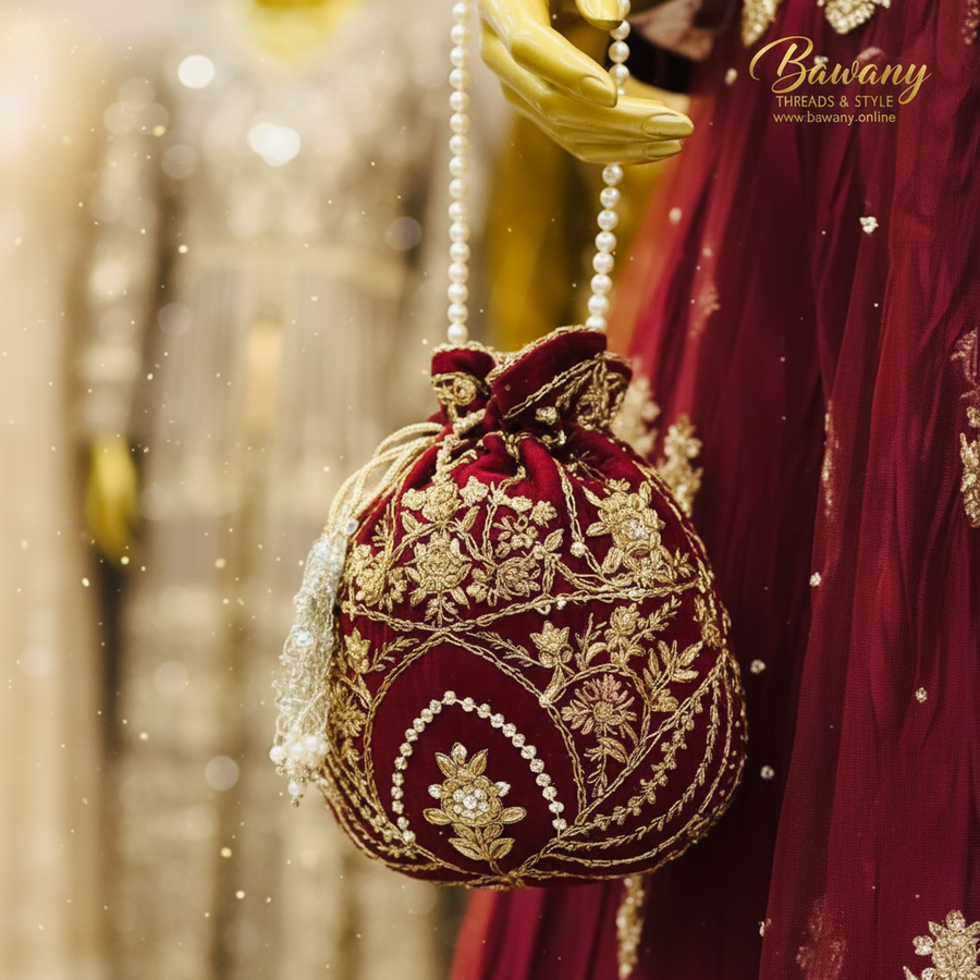 Maroon Bridal Lehenga Set | Gold Zardozi Diamond Grid Choli & Double Arch Border | 3-Piece Pakistani Formal Wear | Burgundy Wedding Lehenga | Barat & Walima Collection — view 4 — Formals by Bawany Threads & Style