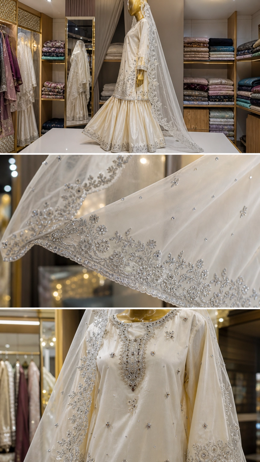 Ivory Pearl Gharara Set – Silver Embroidered Bridal 3-Piece — Bridal by Bawany Threads & Style