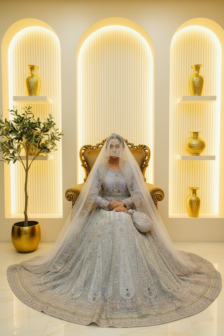 Silver-Grey Heavy Embroidered Bridal Anarkali | Nikah & Walima — view 3 — Bridal by Bawany Threads & Style