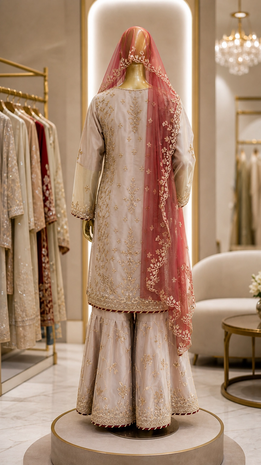 Dusty Rose Embroidered Nikah Suit | Gold Zari 3-Piece — view 2 — Bridal by Bawany Threads & Style