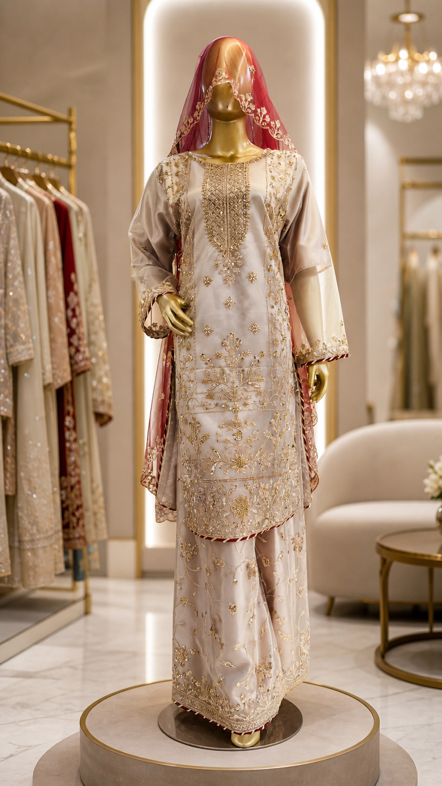 Dusty Rose Embroidered Nikah Suit | Gold Zari 3-Piece — Bridal by Bawany Threads & Style