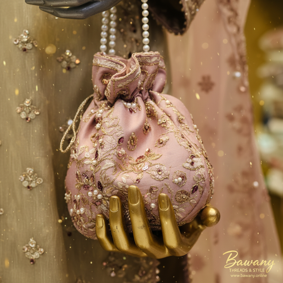 Olive & Mauve Two-Tone Bridal Gharara Set | Gold Zardozi Star Motifs & Pearl Drop Fringe | 3-Piece Pakistani Formal Suit | Sage Green & Lilac Pink | Walima & Barat Collection — view 4 — Formals by Bawany Threads & Style