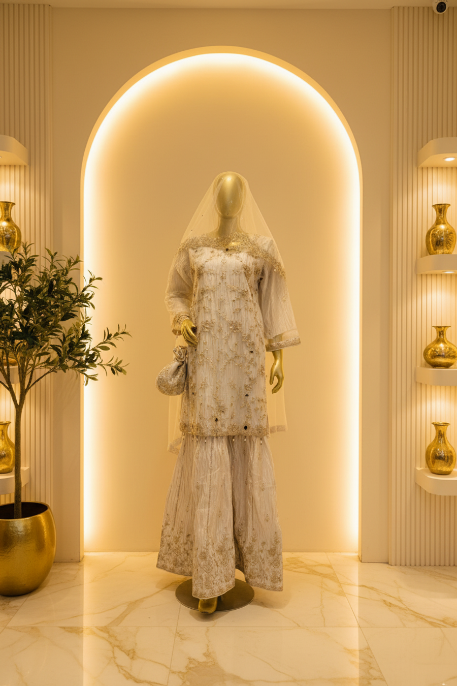 White Ivory Heavy Silver Embroidered Bridal Gharara Set | Nikah & Walima — Bridal by Bawany Threads & Style