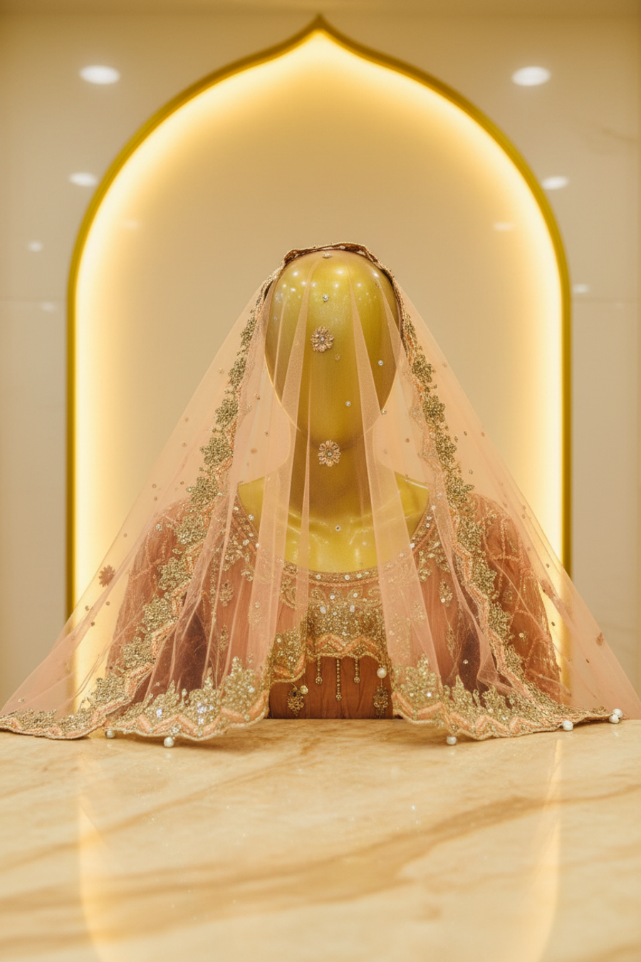 Peach-Rose Heavy Embroidered Bridal Anarkali | Gold Zari & Crystal Work — view 4 — Bridal by Bawany Threads & Style