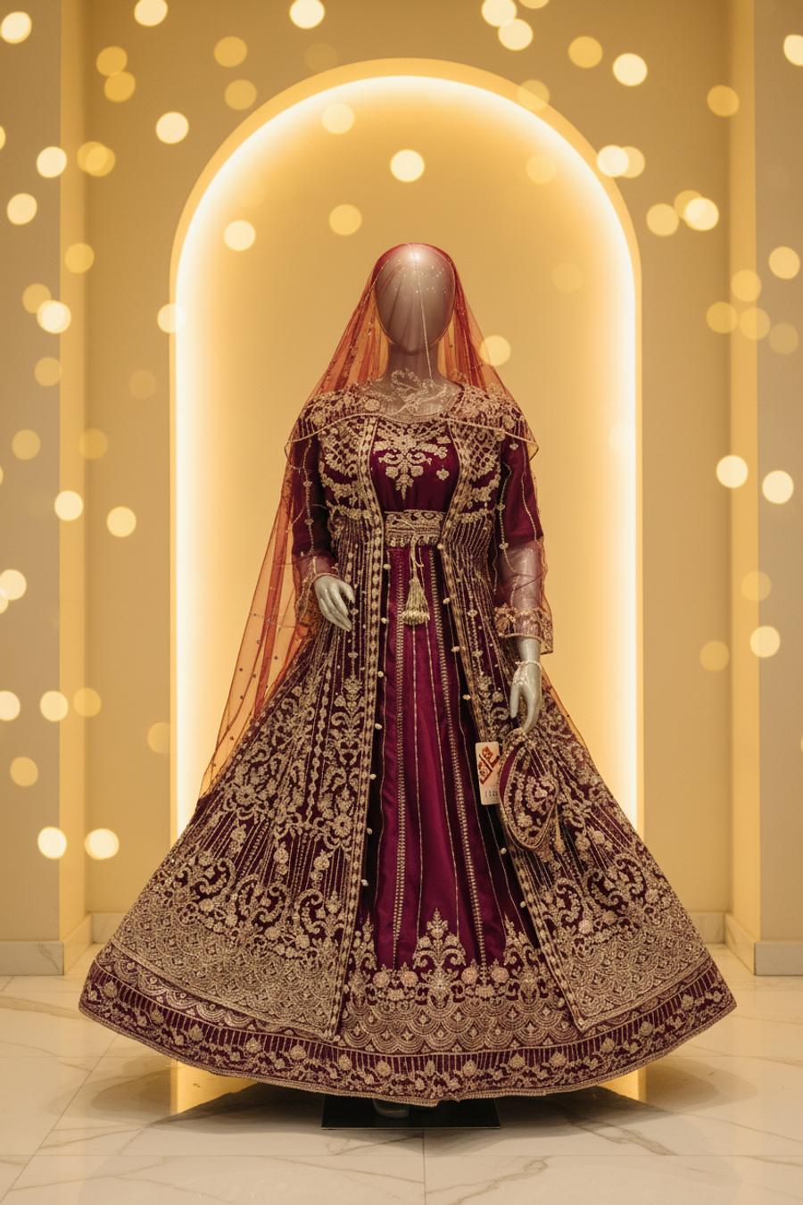Deep Plum Purple Velvet Bridal Lehenga Gown | Gold Zardozi Cape Overlay & Pearl Chain Tassels — Bridal by Bawany Threads & Style