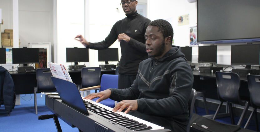 A composition and music-theory tutorial in progress.