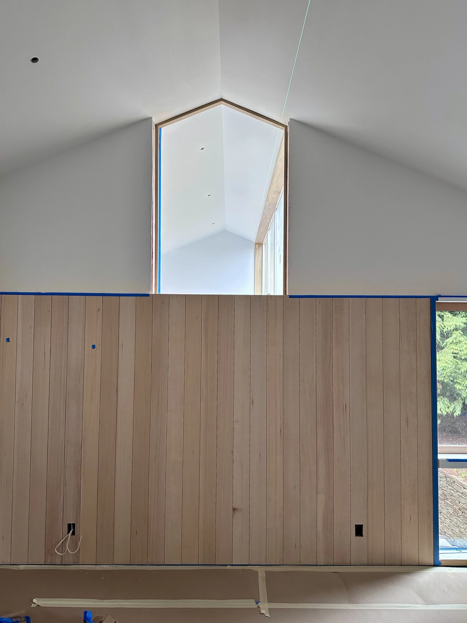 garden house wood bedroom wall with high window