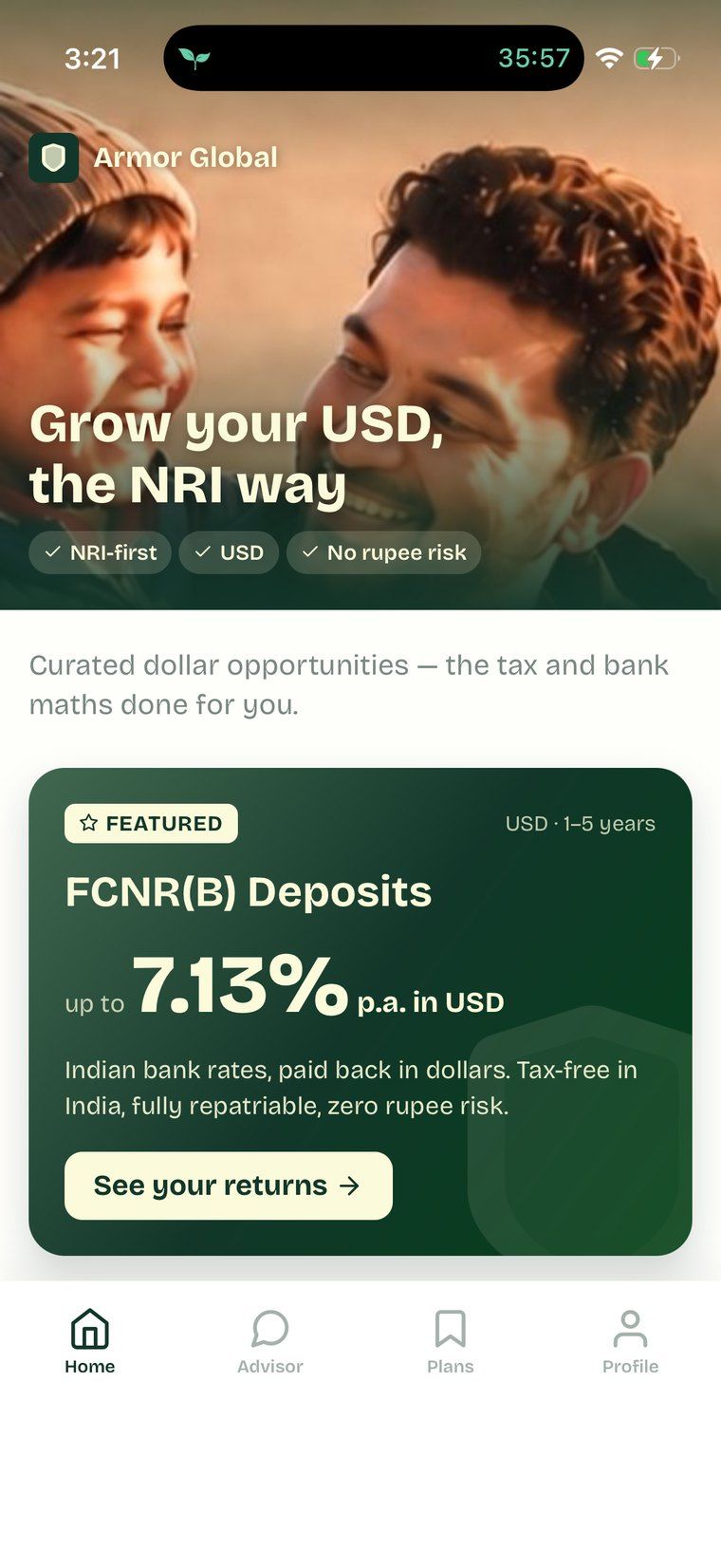 Armor Global FCNR deposit screen