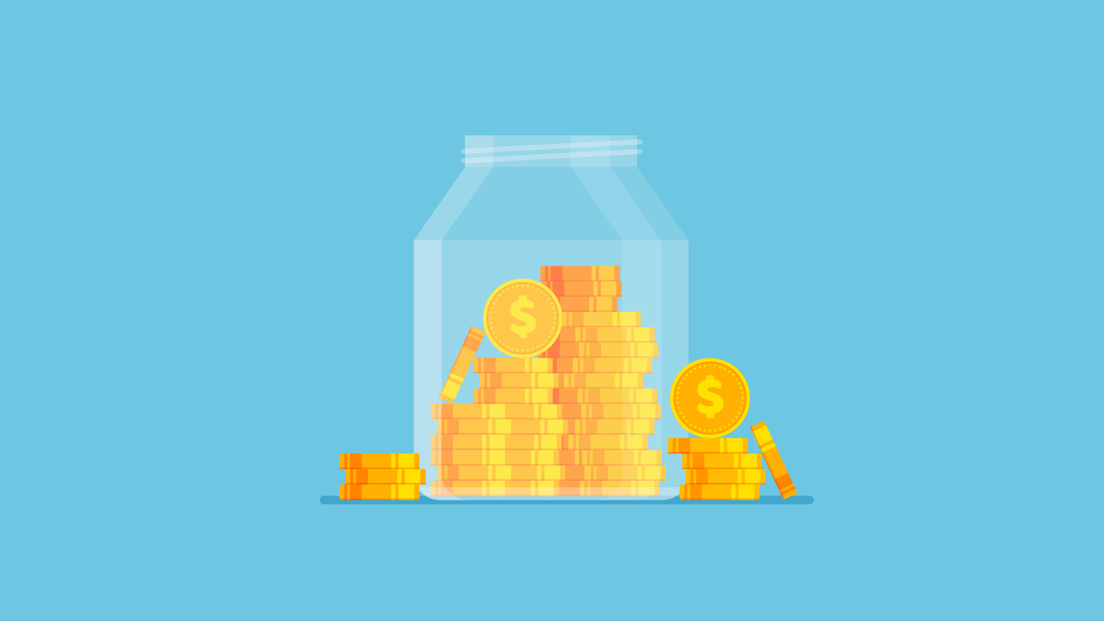 Illustration of gold coins stacked inside a glass jar representing idle savings earning low interest in a savings account while inflation erodes purchasing power