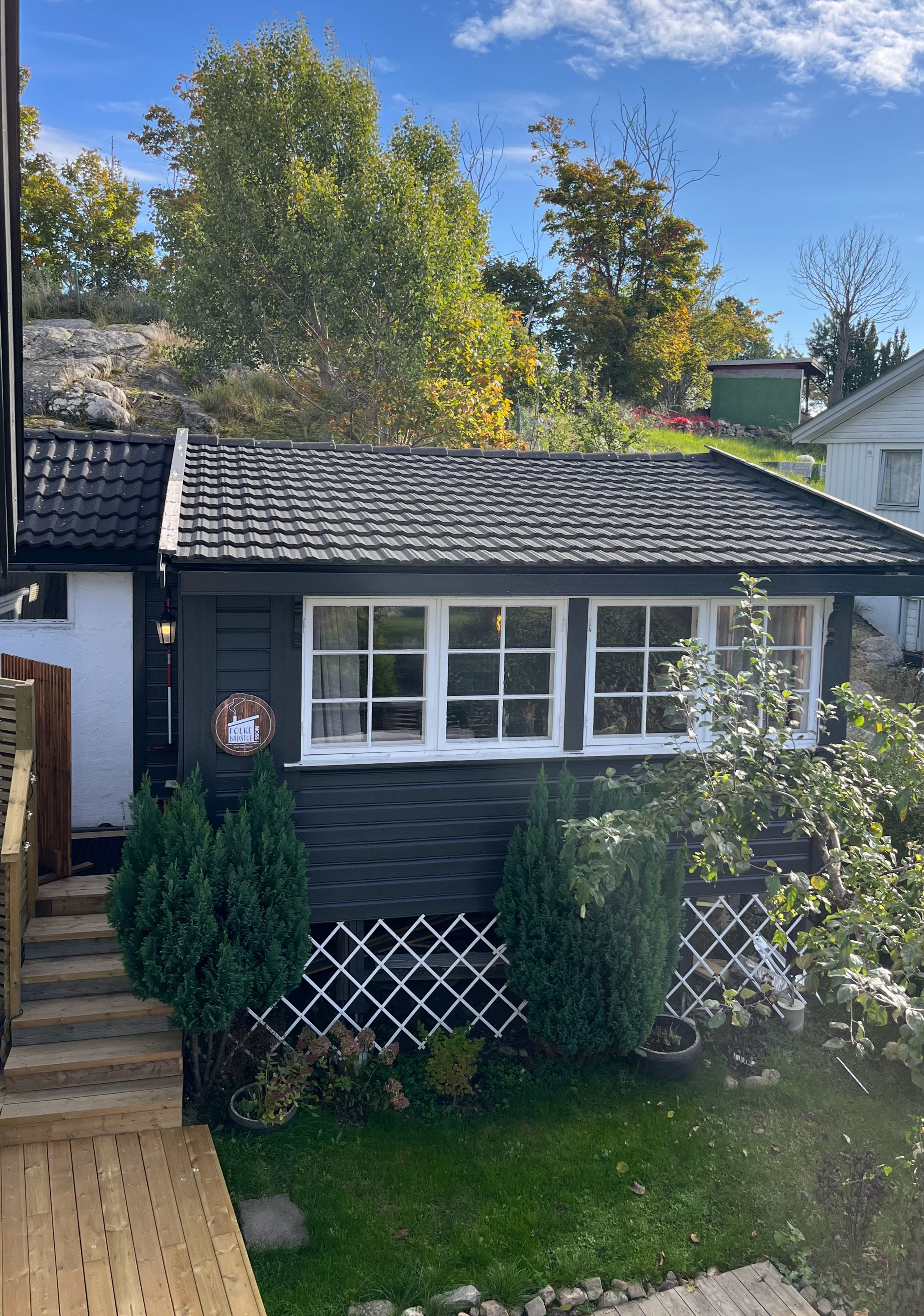 Annekset med stue, badstue, skifterom og platting