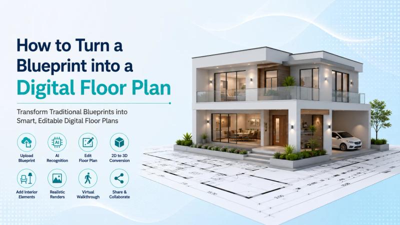 Blueprint converted into a digital 2D and 3D floor plan using Zlendo Realty AI home design software with realistic visualization and virtual walkthrough.