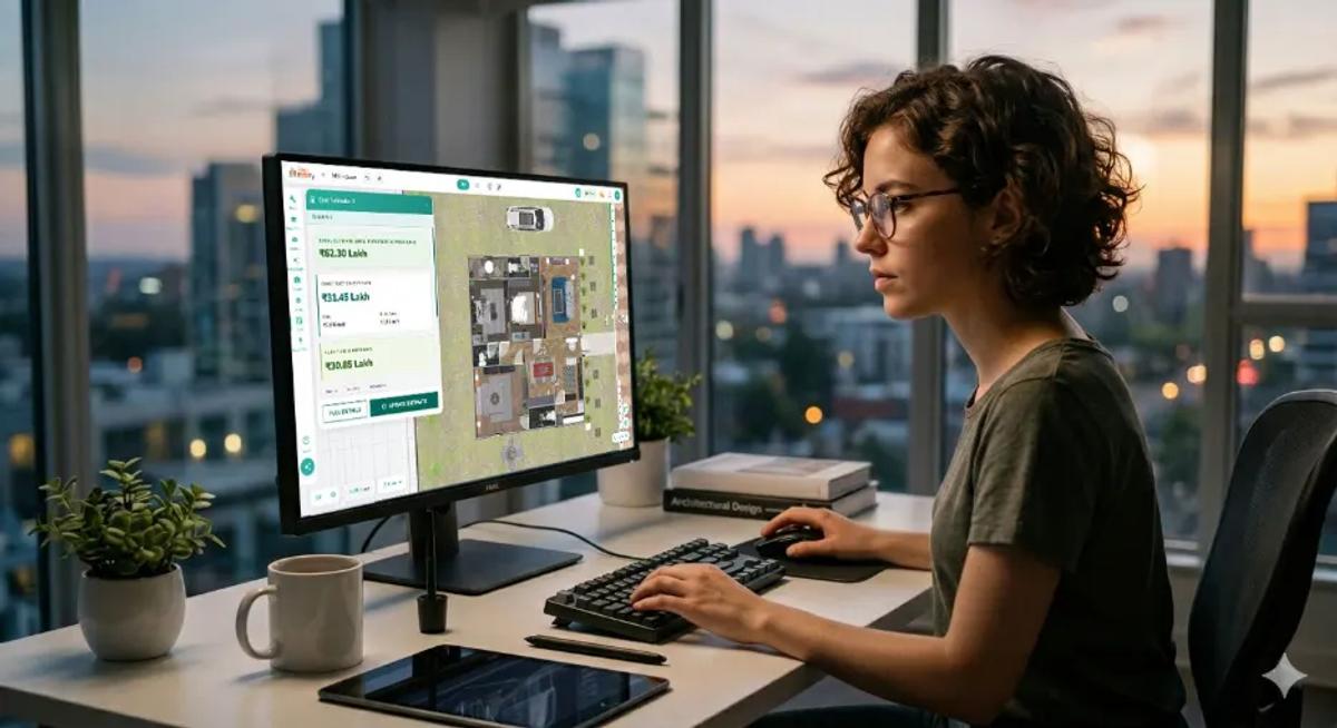 Draftsman using AI-powered design software to create floor plans, 3D visualizations, cost estimates, and virtual walkthroughs with Zlendo Realty