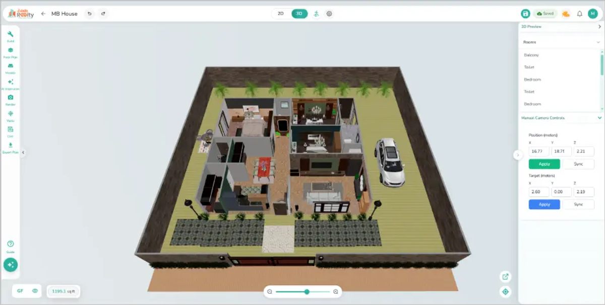 3D walkthrough generated using CAD software for house plans in Zlendo Realty