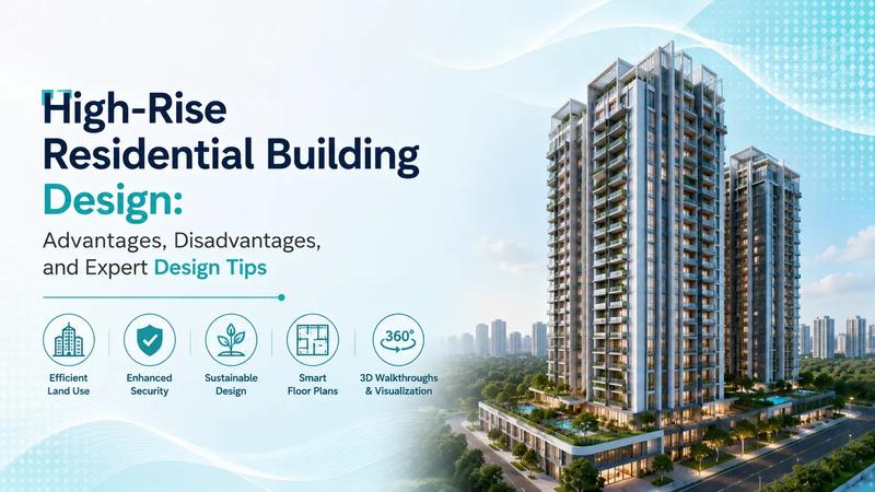 High-rise residential building design with modern apartment towers, sustainable architecture, smart floor plans, enhanced security features, efficient land utilization, and 3D visualization for urban housing developments.