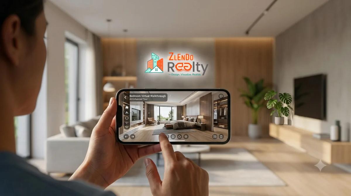 Family exploring a digitally visualized property