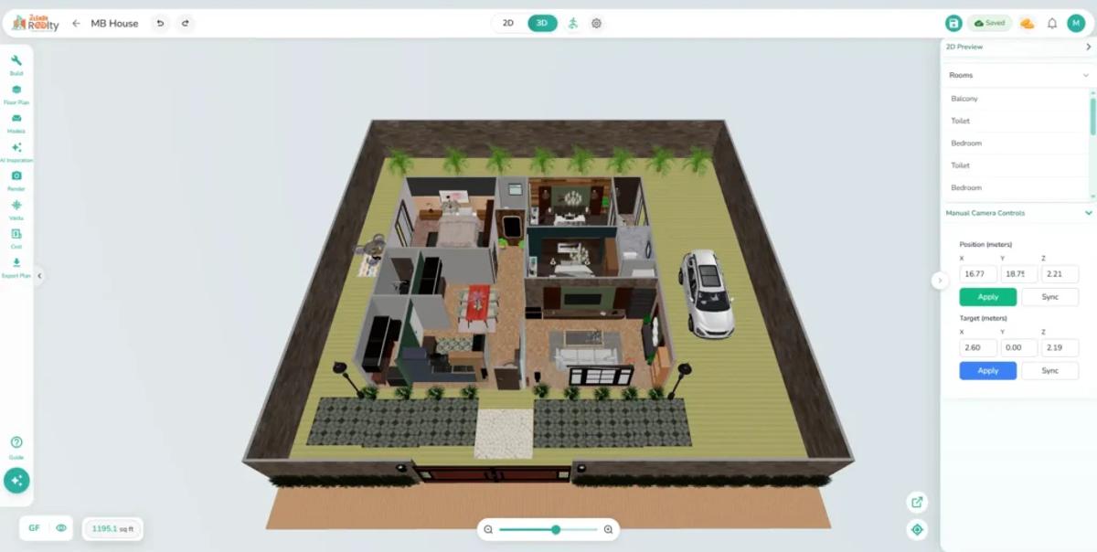 3D floor plan of a residential property displayed in Zlendo Realty software interface