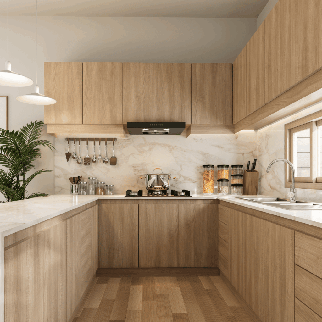 u shaped stylish modular kitchen