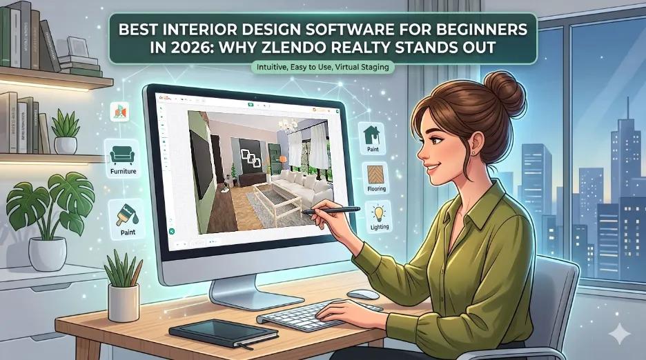 Best interior design software for beginners in 2026 featuring AI-powered room design, virtual staging, 3D visualization, and interior planning with Zlendo Realty