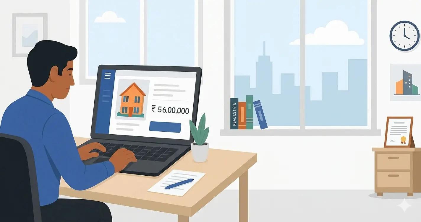 A person using AI property valuation tool on a laptop to get an instant property cost estimate