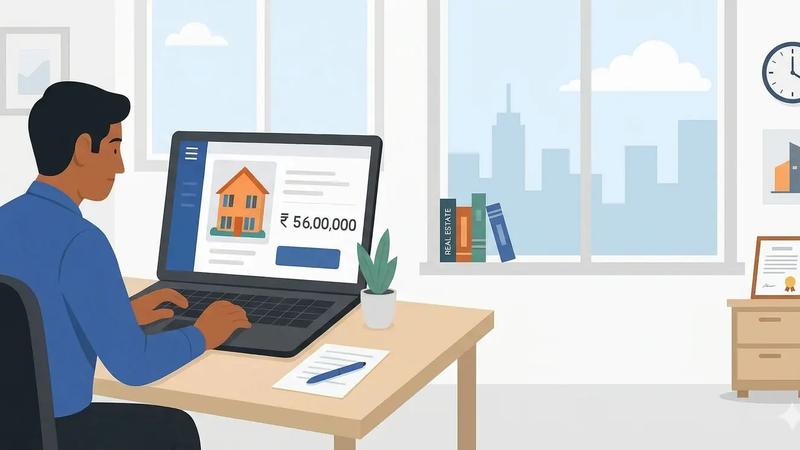 A person using AI property valuation tool on a laptop to get an instant property cost estimate
