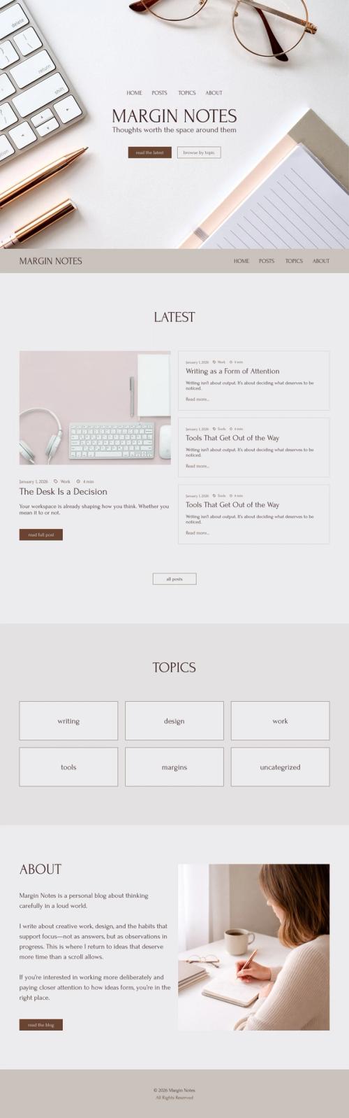 Margin Notes Blog portfolio cover image.